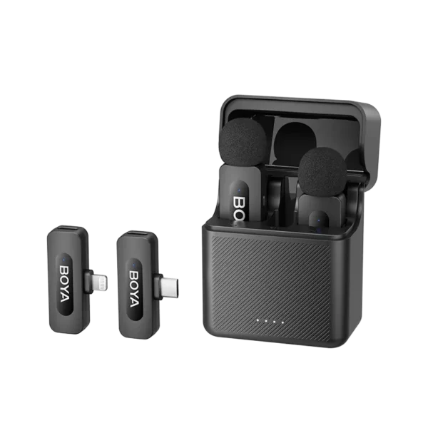 BOYA BY-V3 Combo | Dual Wireless Microphone System with Charging Case | For iPhone (Lightning) & Android (Type-C)