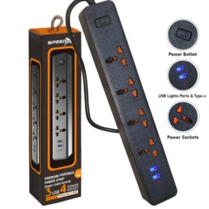 Speed-x 403PUC  Premium Portable Power Strip 4socket+2usb+1type-c Port