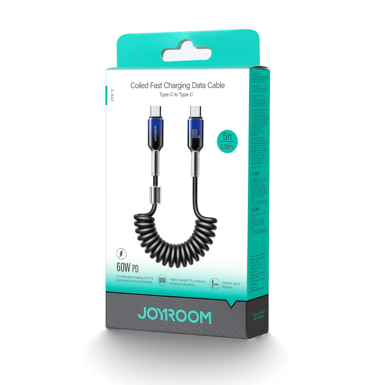 Joyroom S-A43 Crystal-Clear Series 60W Coiled Type-C to Type-C Cable (1.5m) - Image 3