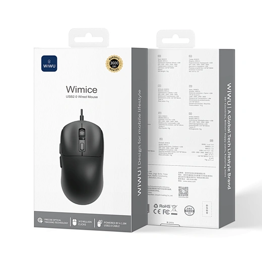 WIWU WM111 Black Wired Office Mouse 6‐Button Layout for Enhanced Productivity - Image 3